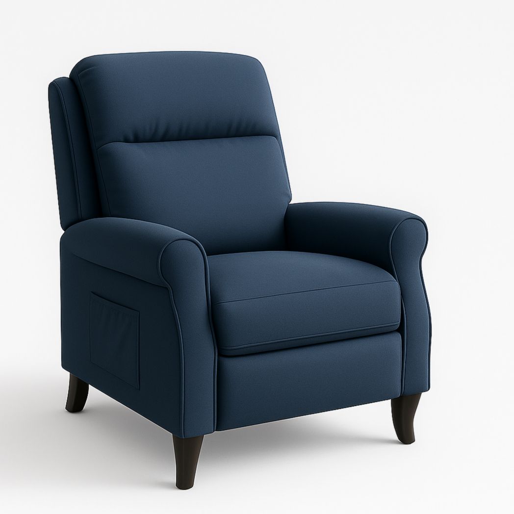 Sillón reclinable de tela poliéster azul con patas de madera 100x80x90 cm-Villageforms