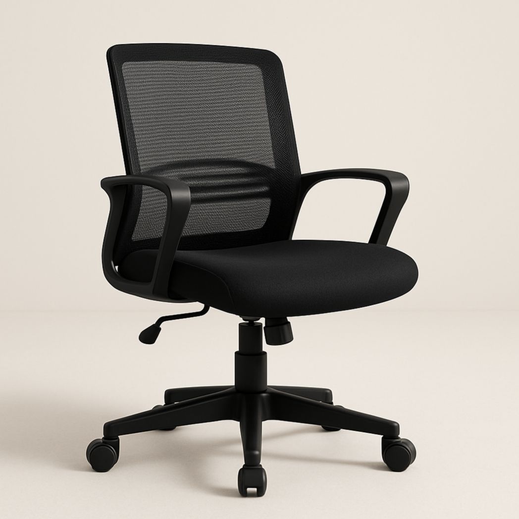 Silla de oficina con respaldo de malla ajustable, estructura de polipropileno negra 95x60x60 cm-Villageforms