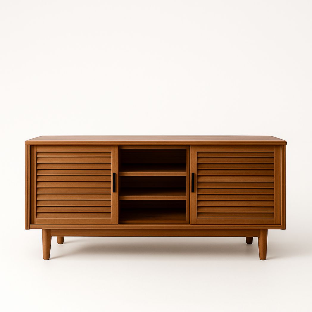 Aparador de Madera MDF con Puertas Correderas de Lamas Marrón 65 cm x 120 cm x 40 cm-Villageforms