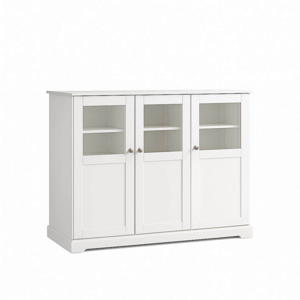 Aparador de Madera/vidrio Blanco 3 Puertas 90x120x40 cm-Villageforms