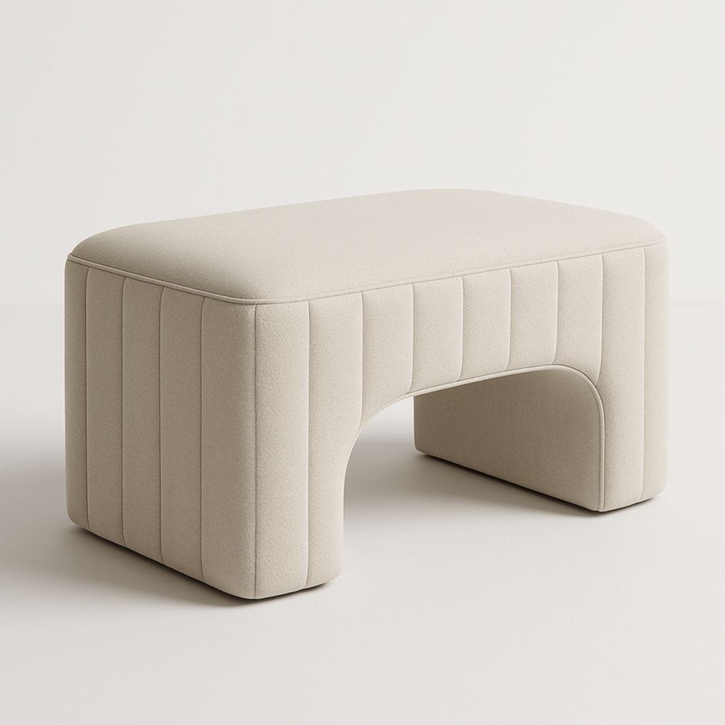 Banqueta Rectangular Tapizada en Tela Poliéster Beige 90x45x45 cm-Villageforms