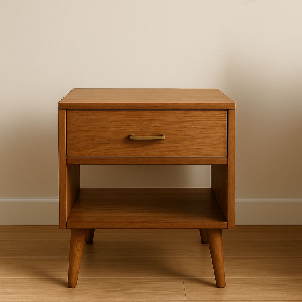 Mesa de Noche Madera Nogal 1 Cajón 1 Estante 50x40x60 cm-Villageforms