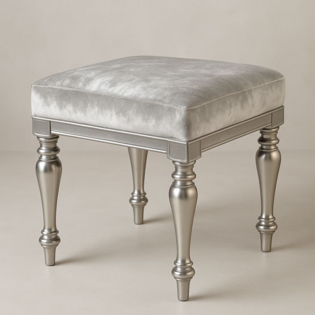 Taburete cuadrado de terciopelo, color plateado, 45x45x50 cm-Villageforms
