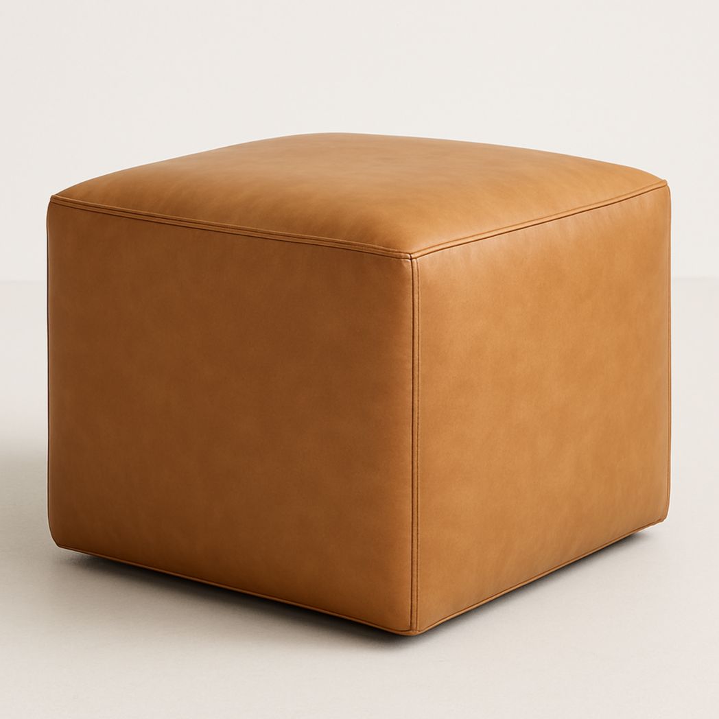 Taburete cuadrado de PU color marrón, 40x40x40 cm-Villageforms