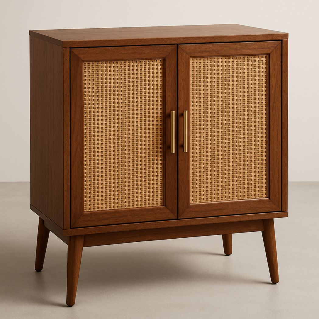 Armario de almacenamiento de madera y ratán natural color marrón-Villageforms