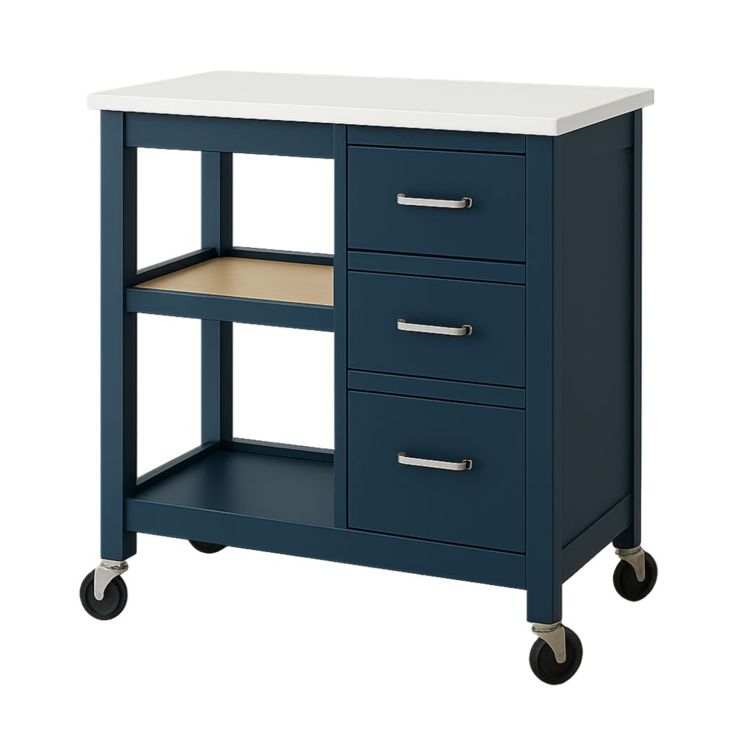 Carro de cocina con ruedas, color azul/blanco, 80x48x90 cm-Villageforms