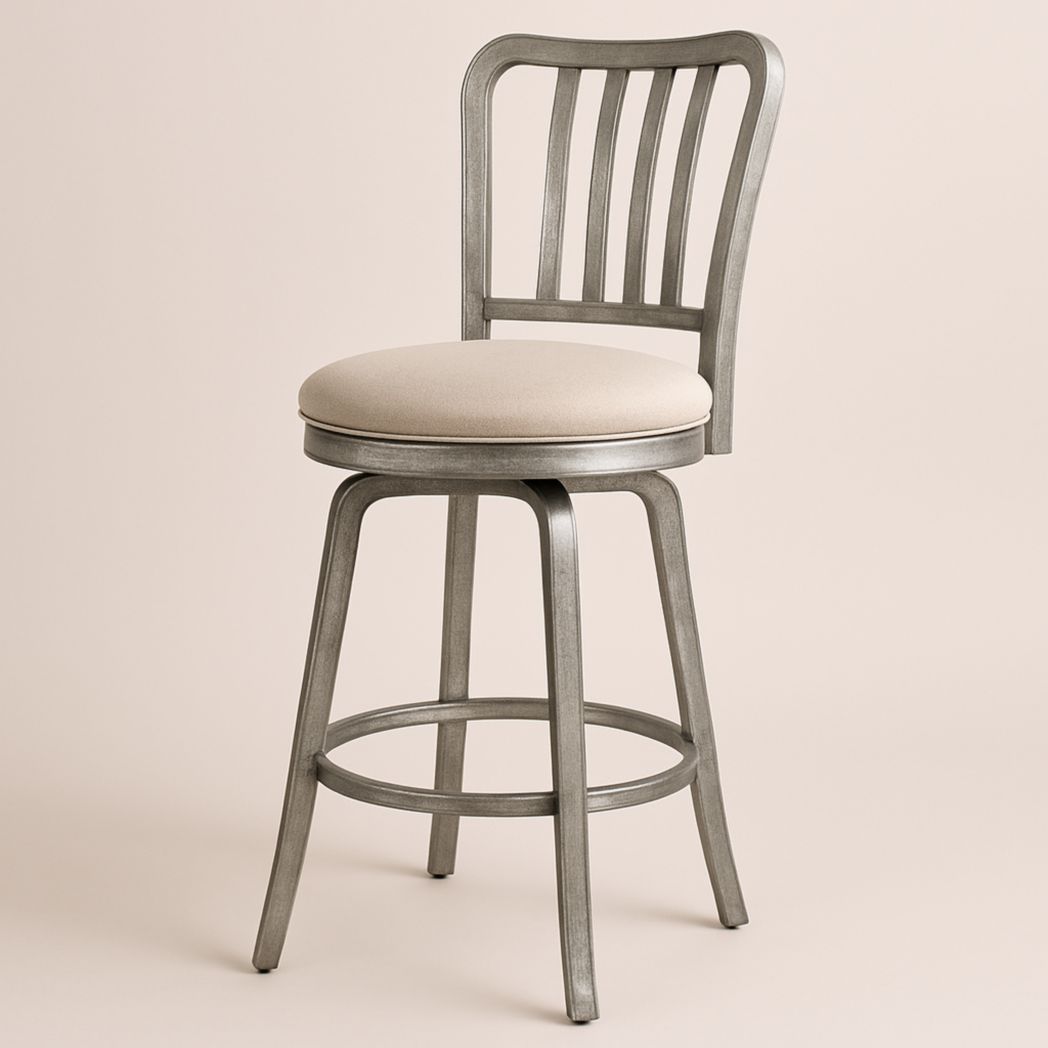 Taburete de bar con respaldo de acero y asiento de tela beige 105x45x50 cm-Villageforms