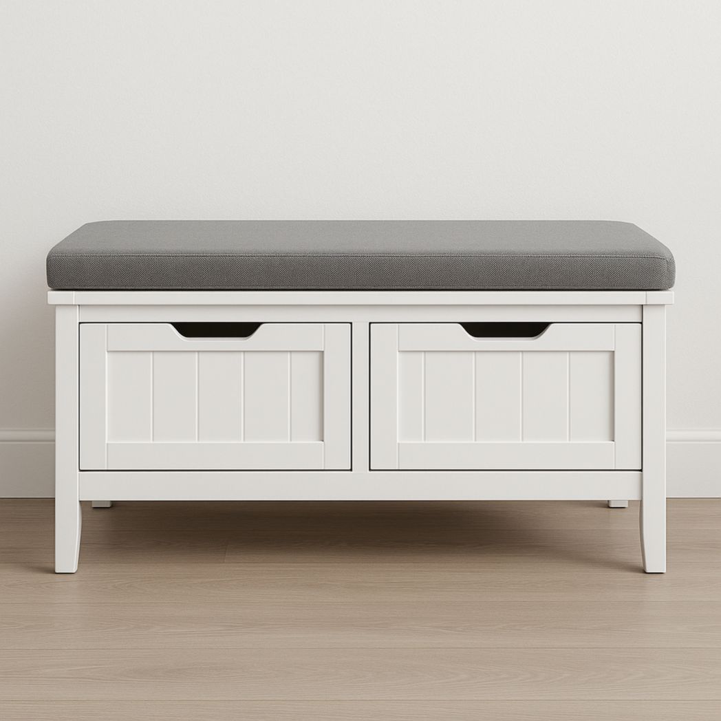 Banco de Almacenamiento de Madera Forma Rectangular con Asiento de Tejido Gris 90cm x 40cm x 50cm-Villageforms