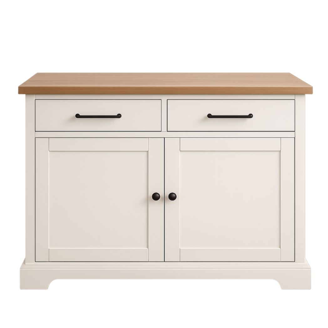 Aparador de Madera MDF con Encimera de Roble y Tiradores Metálicos Blanco 90x40x75cm-Villageforms