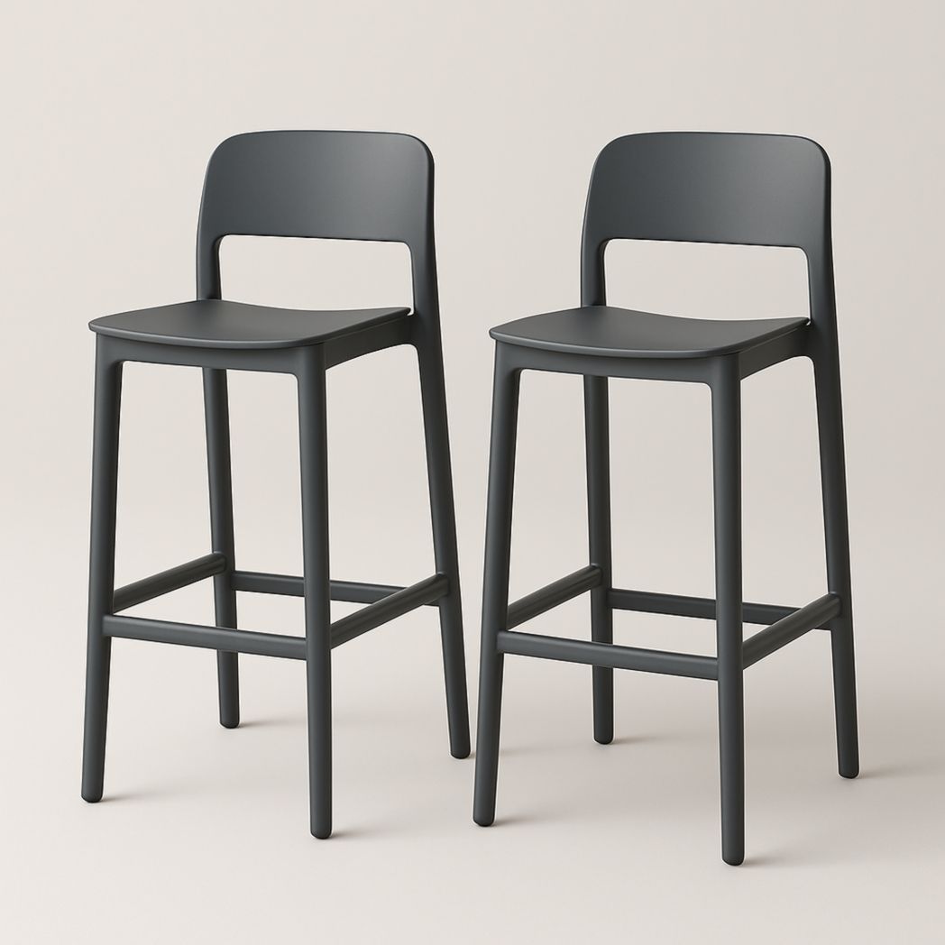 Juego de 2 Taburetes Altos de Plástico Polipropileno Asiento y Respaldo Gris Oscuro 95x45x50 cm-Villageforms