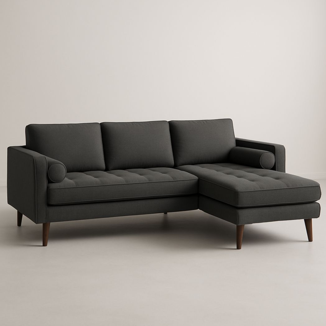 Sofá Esquinero L Tipo Chaise Longue Tela Poliéster Gris Oscuro 250x160x80 cm-Villageforms