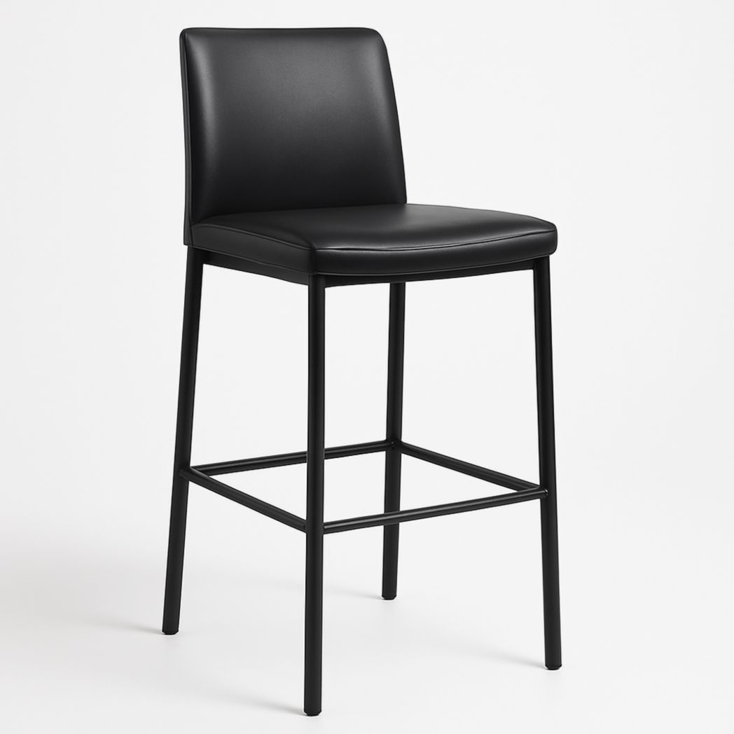 Taburete Alto de PU Asiento Metálico Negro 100x45x50 cm-Villageforms