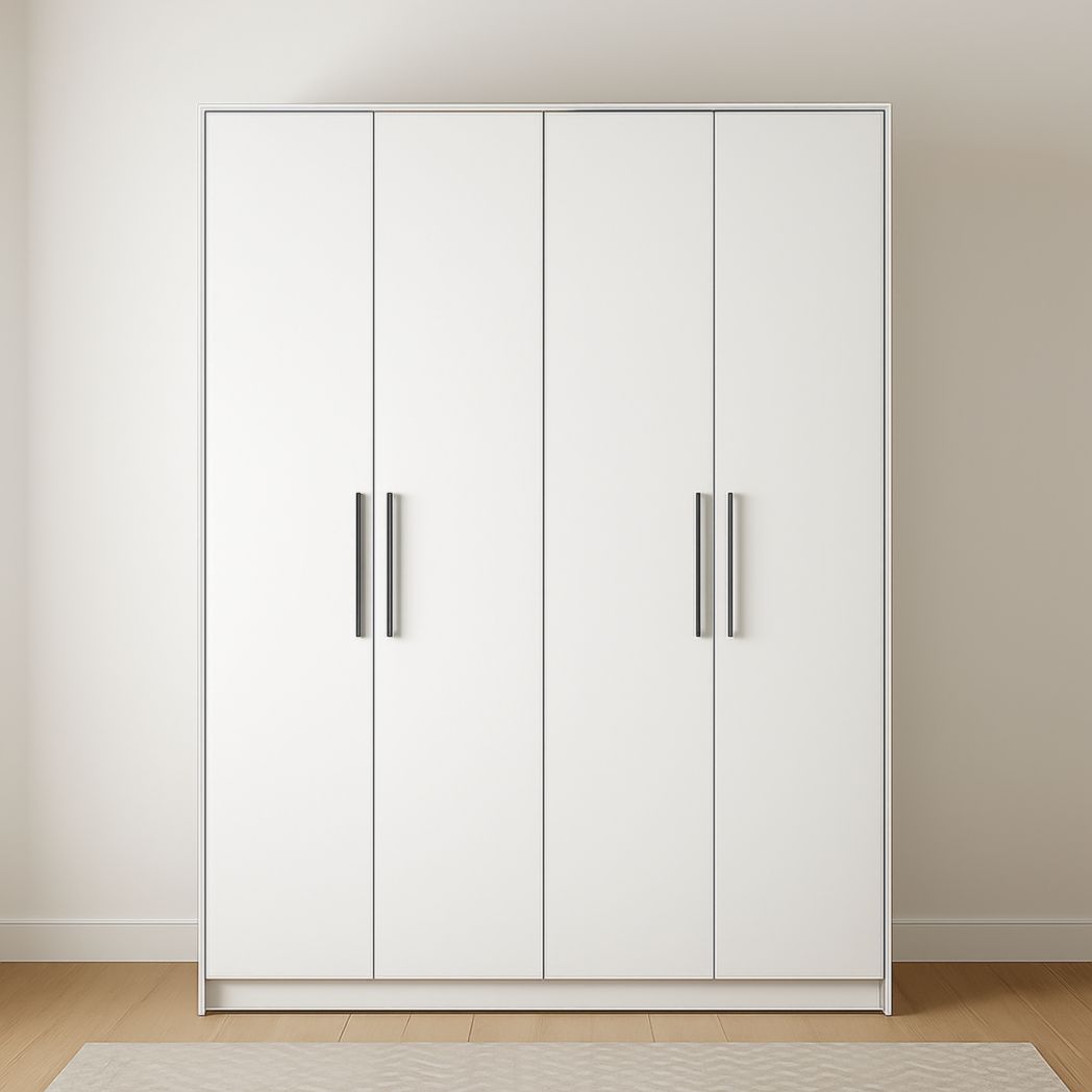 Armario de Madera Melamina Blanco con 4 Puertas 200x180x60 cm-Villageforms