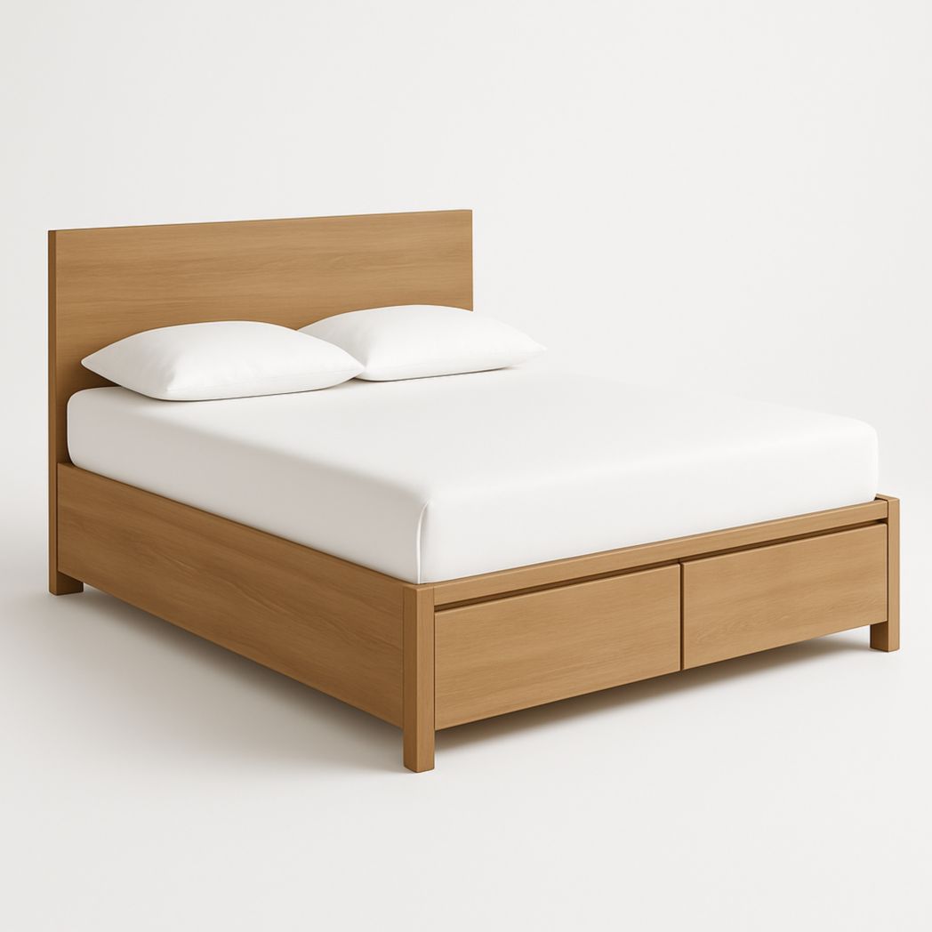 Cama plataforma de madera maciza roble con almacenamiento 200x150x100 cm-Villageforms