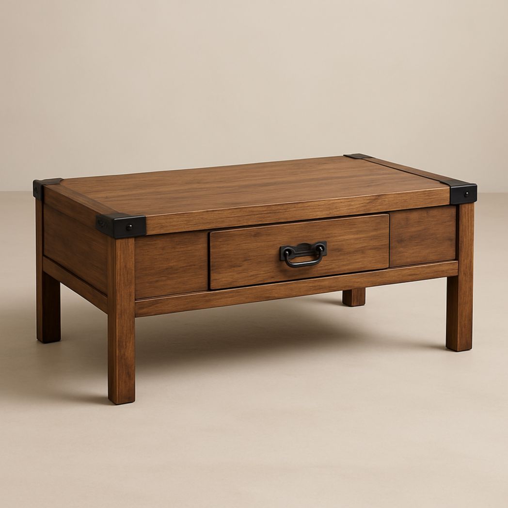 Mesa de centro de madera maciza con cajón 90x50x35 cm-Villageforms