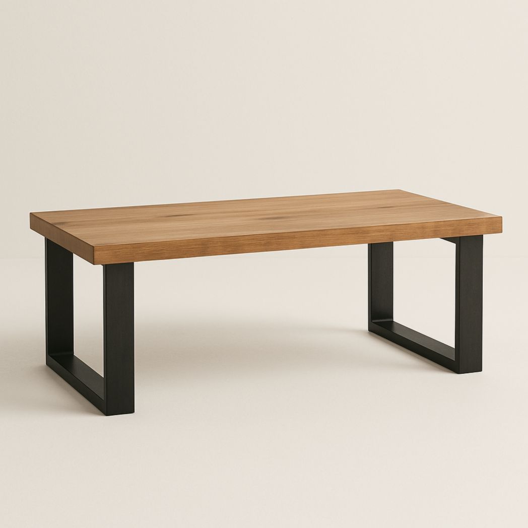 Mesa de Centro Rectangular de Madera Maciza y Acero Negro 120cm x 60cm x 45cm-Villageforms