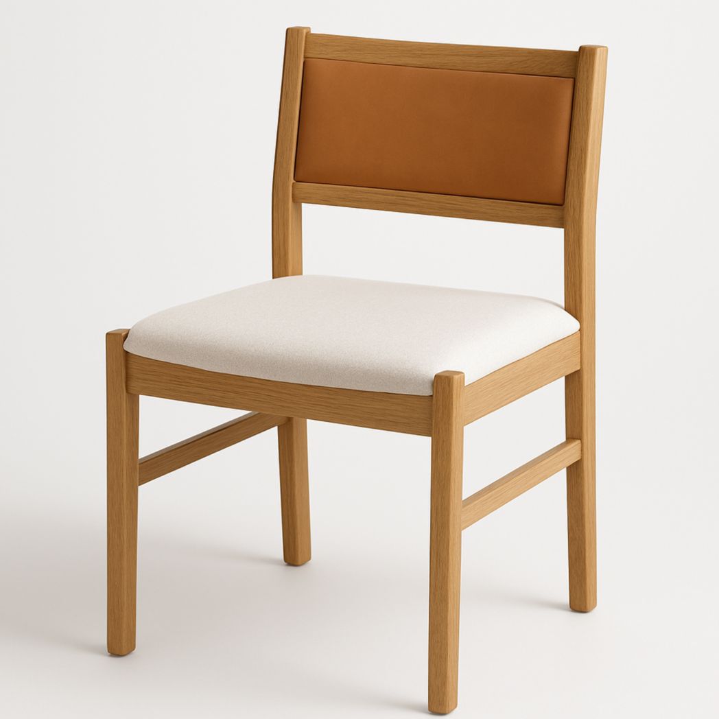 Silla de Madera Roble con Asiento de Algodón y Respaldo de Cuero Sintético Marrón 84x45x50 cm-Villageforms