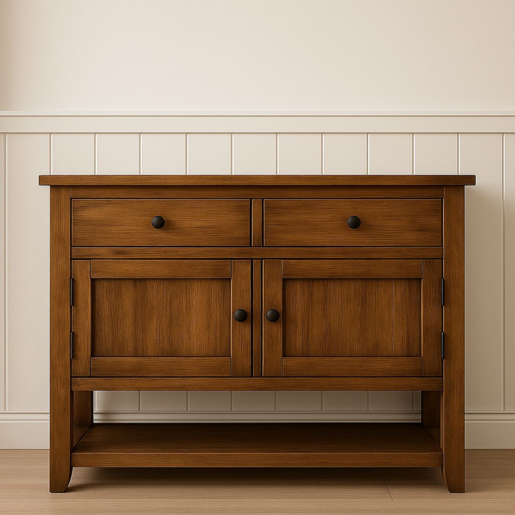 Armario de almacenamiento de madera maciza marrón con cajones y puertas 120x40x85 cm-Villageforms