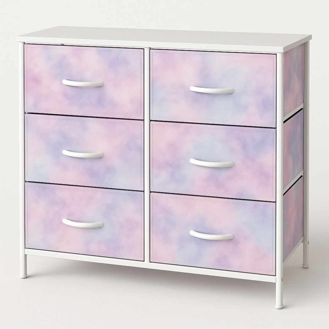 Cómoda con 6 Cajones de Tela y Estructura de Metal en Degradado Rosa/Azul 80cm x 30cm x 70cm-Villageforms
