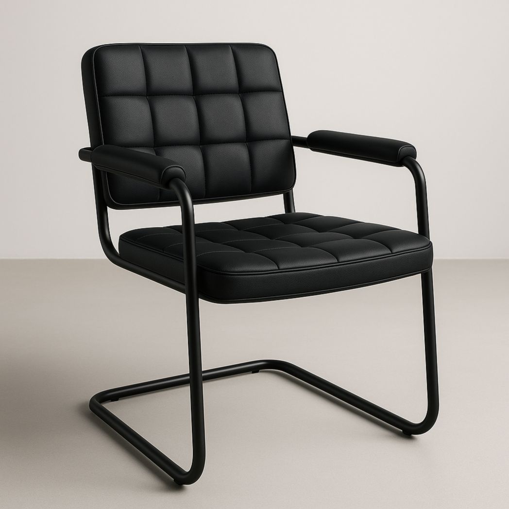 Silla Cantilever de Cuero PU Negro con Marco de Acero 85x60x55 cm-Villageforms
