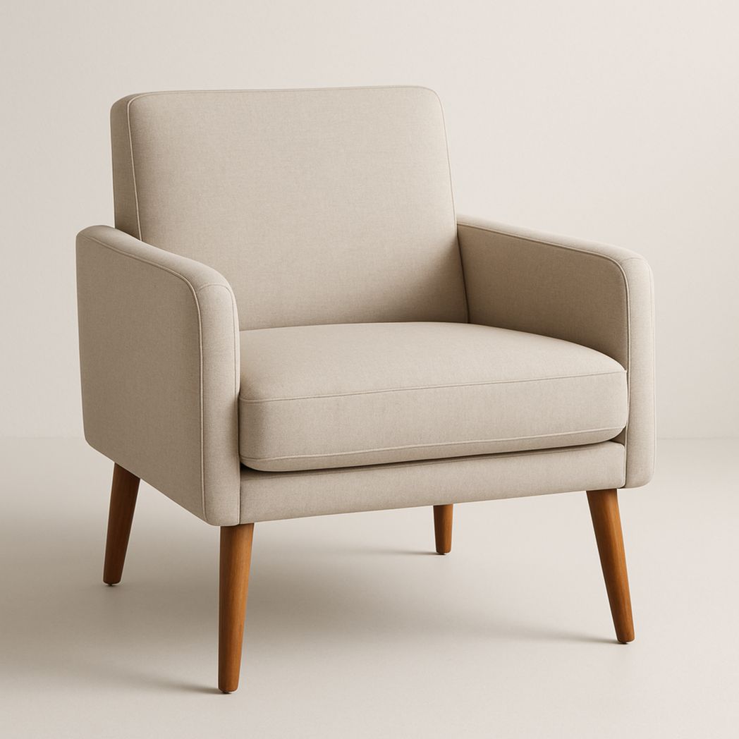 Sillón Individual Tapizado en Tela Beige Estructura de Madera 80x75x85 cm-Villageforms