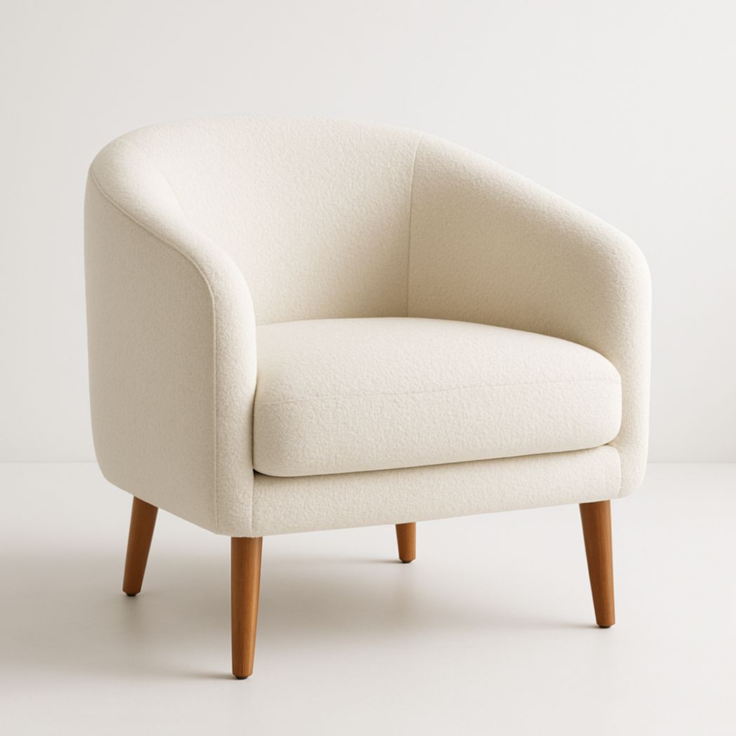 Sillón tapizado en tela crema con patas de madera 75x80x80 cm-Villageforms