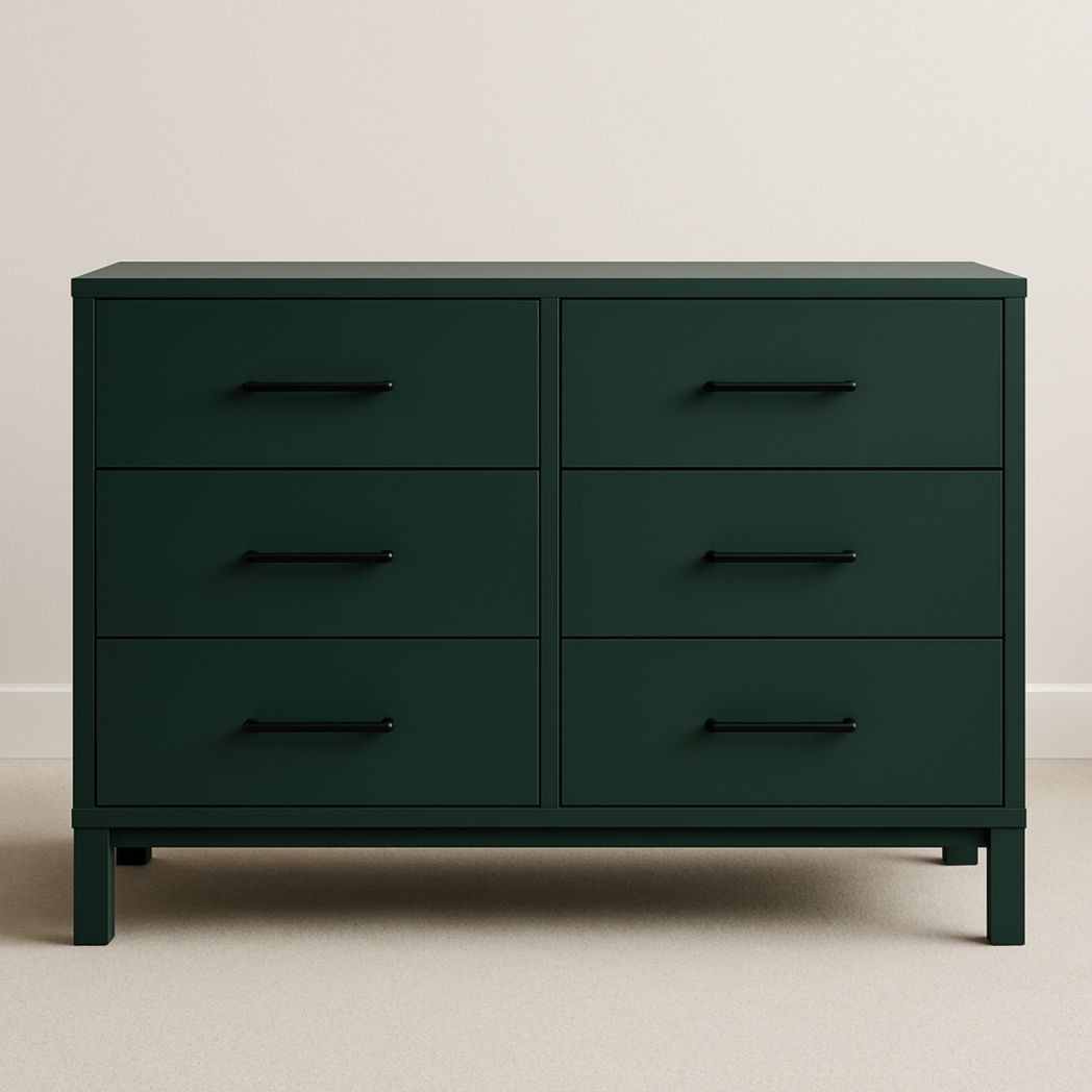 Cómoda de Madera MDF Verde Oscuro con 6 Cajones 120x45x80 cm-Villageforms