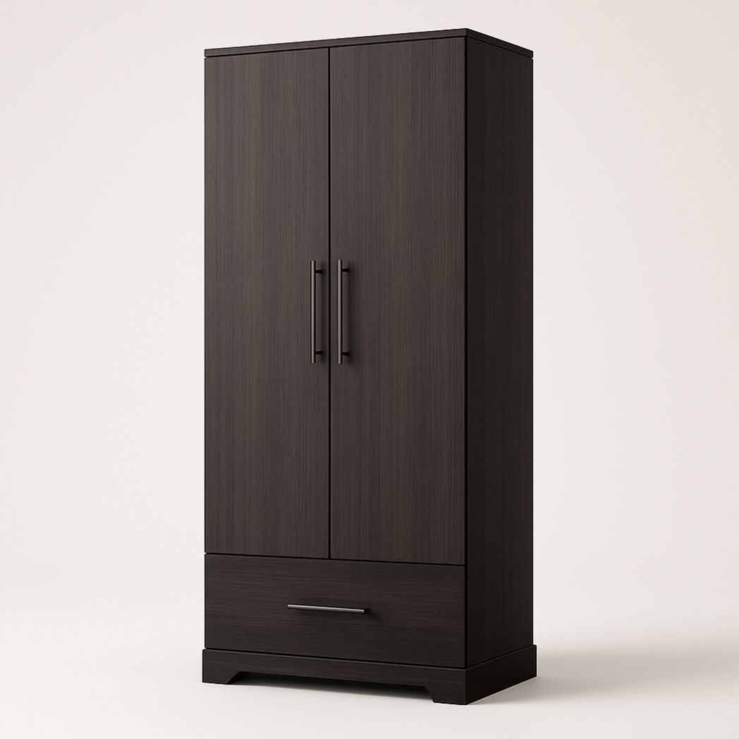 Armario de dos puertas y un cajón, color marrón oscuro, 180x80x45 cm-Villageforms