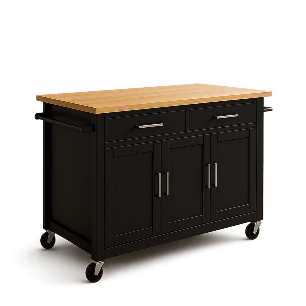 Carro de cocina de MDF y haya negro 120x45x90 cm-Villageforms