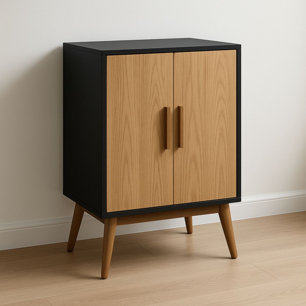 Armario de Almacenamiento en Madera y MDF con Acabado en Roble/Negro 70x40x90 cm-Villageforms