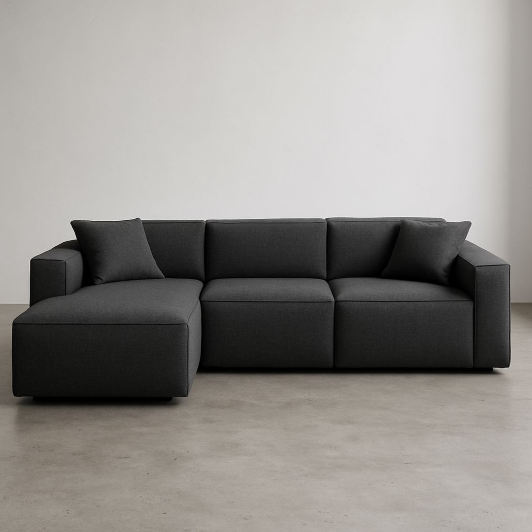 Sofá Seccional L de Tela Poliéster Gris Oscuro 300cm x 200cm x 85cm-Villageforms