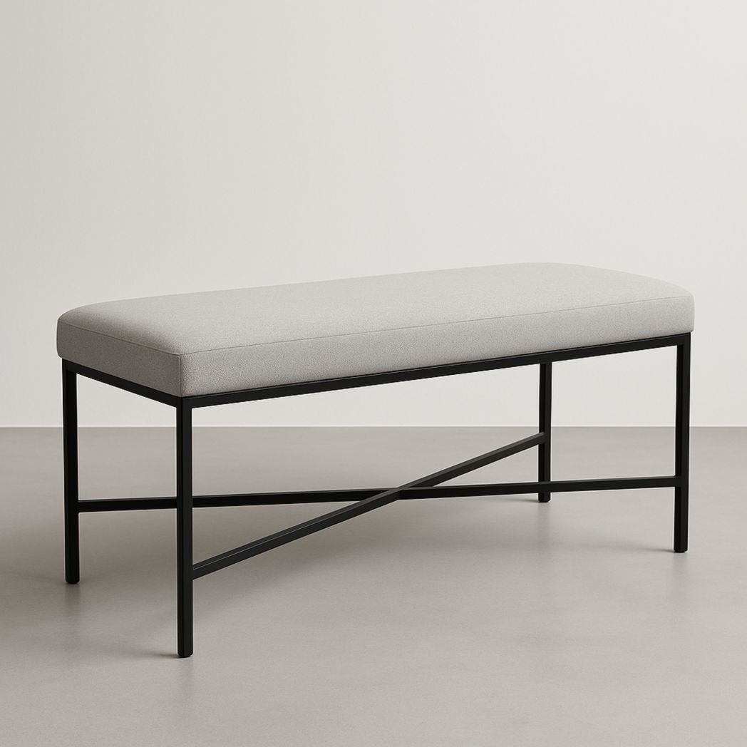 Banco tapizado rectangular poliéster estructura metálica gris/negro 130x40x45 cm-Villageforms