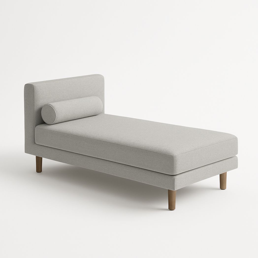 Chaise Longue de Tela Gris Claro con Reposacabezas y Patas de Madera 180x75x85 cm-Villageforms