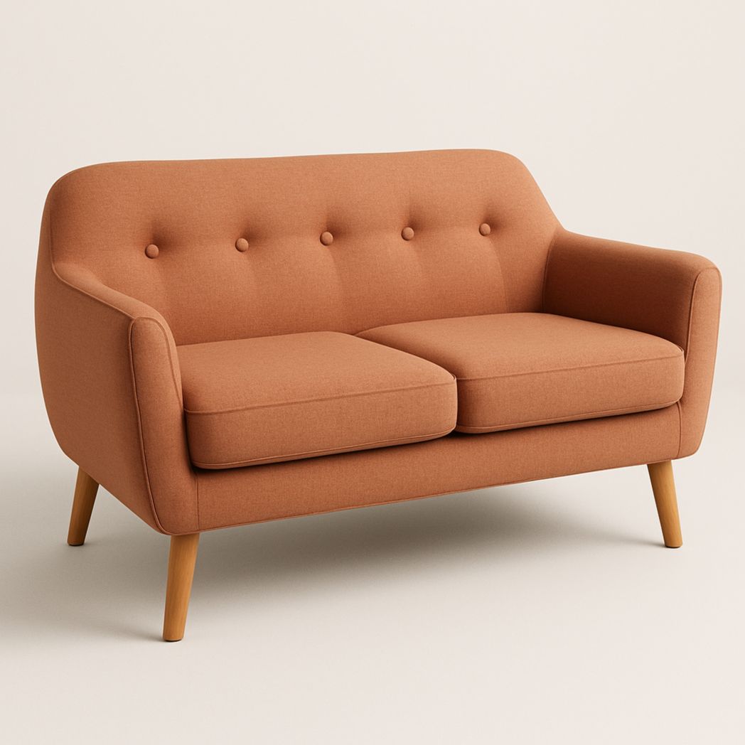 Sofá de Tela Anaranjado con Patas de Madera para 2 Personas 150x80x85 cm-Villageforms