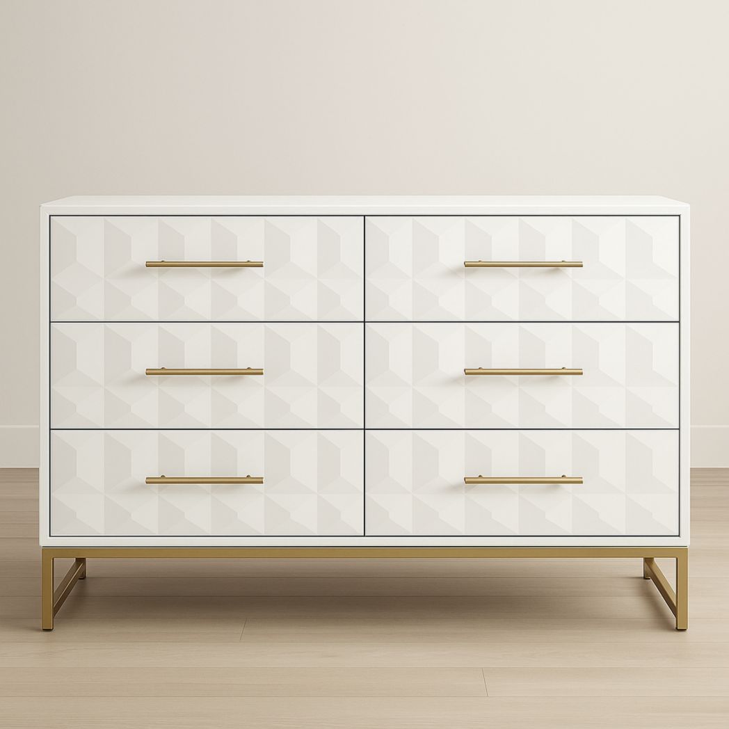 Cómoda de Madera Blanca con Patas de Metal Dorado 6 Cajones 120x45x85 cm-Villageforms