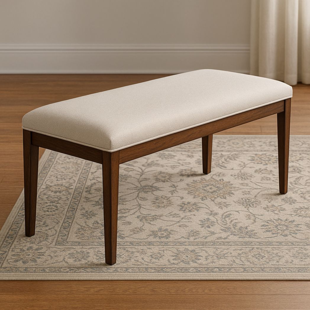 Banco de madera maciza tapizado en lino beige 100x40x45 cm-Villageforms