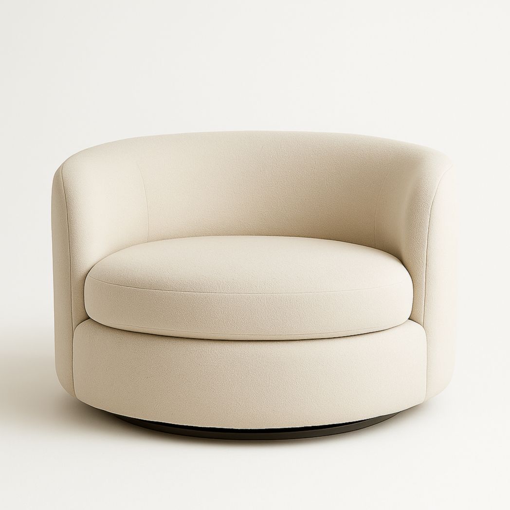 Sillón de descanso redondo de tela beige, 75x90x90 cm-Villageforms