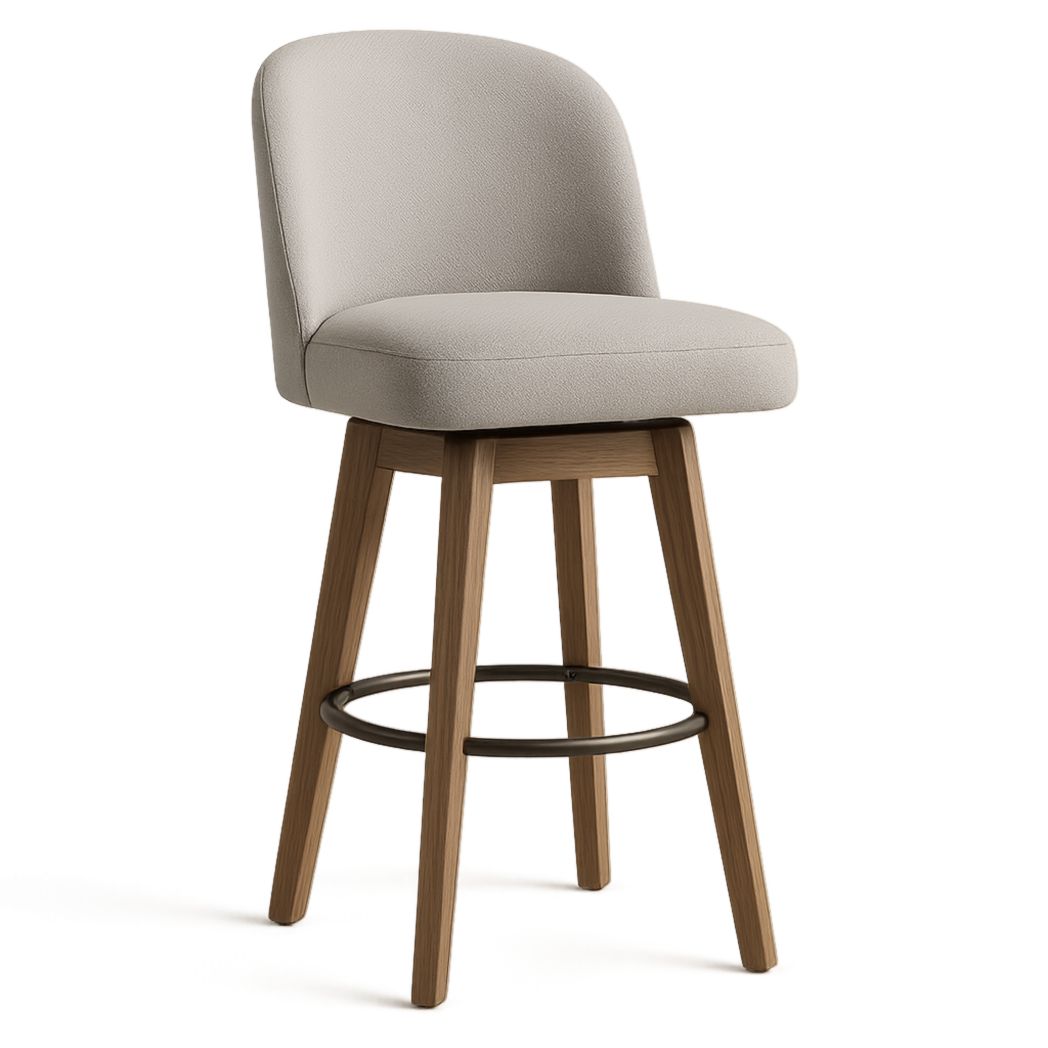 Taburete de madera y poliéster beige con reposapiés y respaldo 100x45x50 cm-Villageforms