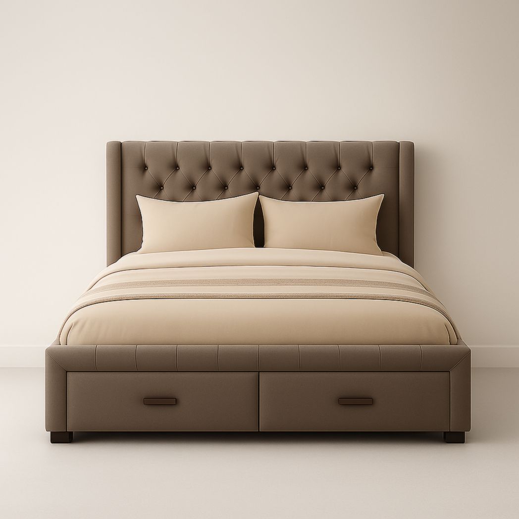 Cama con Almacenamiento de PU Marrón con Cabecera Acolchada de 200x150x100 cm-Villageforms