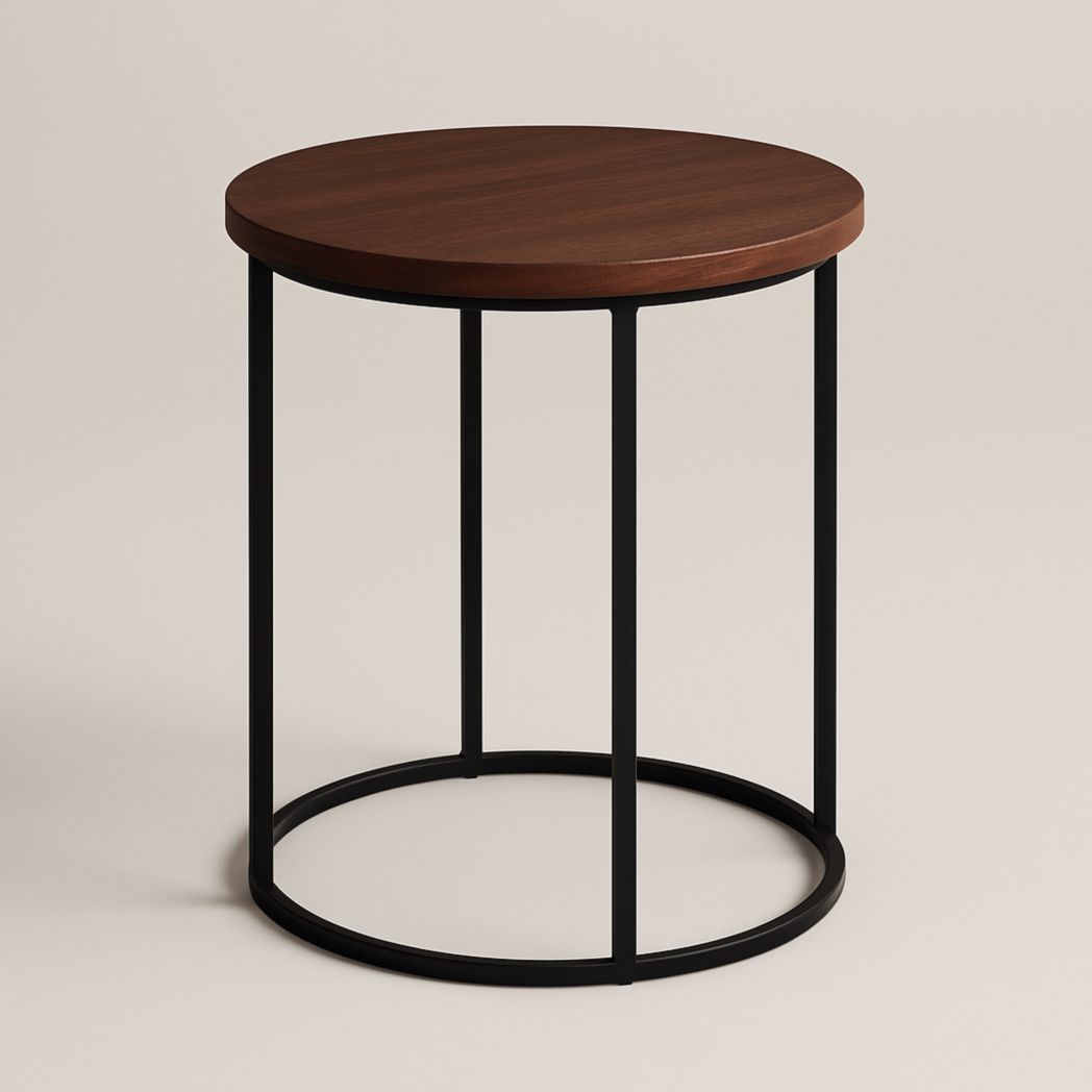 Mesa auxiliar redonda de MDF y acero, color marrón/negro, diámetro 50 cm, altura 55 cm-Villageforms