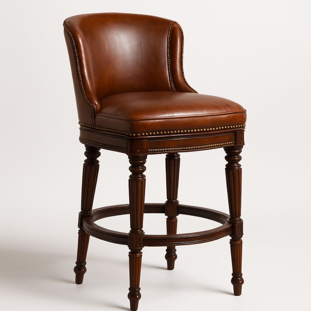 Estructura de madera maciza, taburete de bar con respaldo de cuero PU 103x48x54 cm-Villageforms