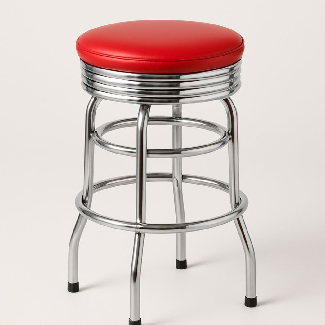 Taburete alto redondo de acero cromado y asiento de PU rojo 76x35 cm-Villageforms