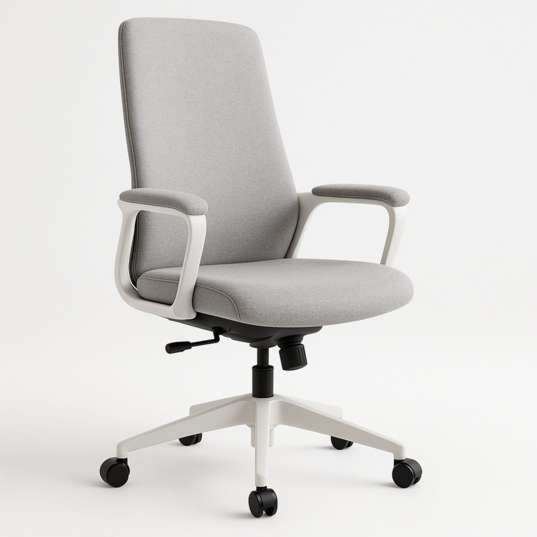 Silla de oficina giratoria con estructura de plástico, tapizado en tela gris ajustable, con ruedas y reposabrazos 110x50x60 cm-Villageforms