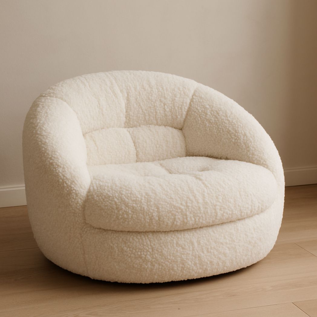 Silla lounge redonda de tela bouclé beige 95x85x75 cm-Villageforms