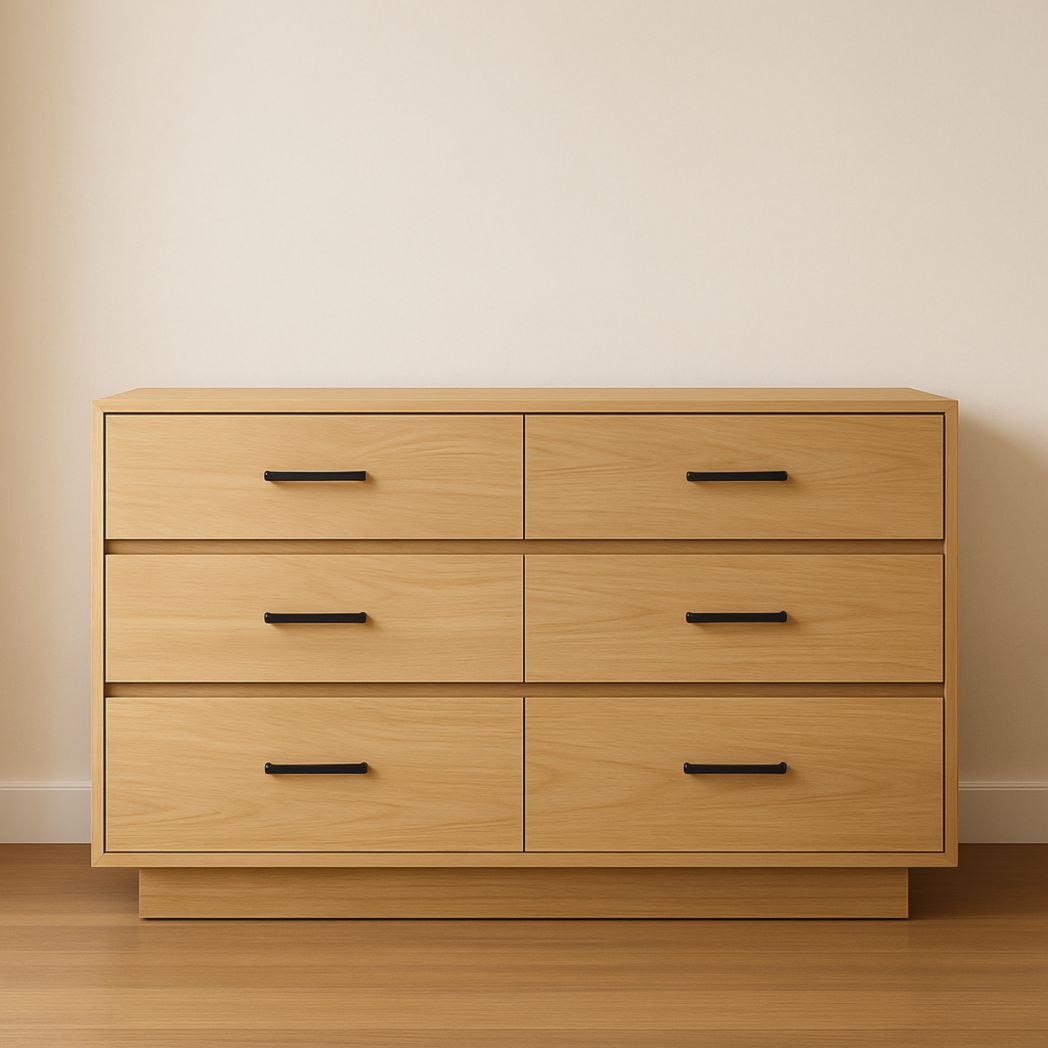 Cómoda de Madera Contrachapada Natural 6 Cajones 120x40x80 cm-Villageforms