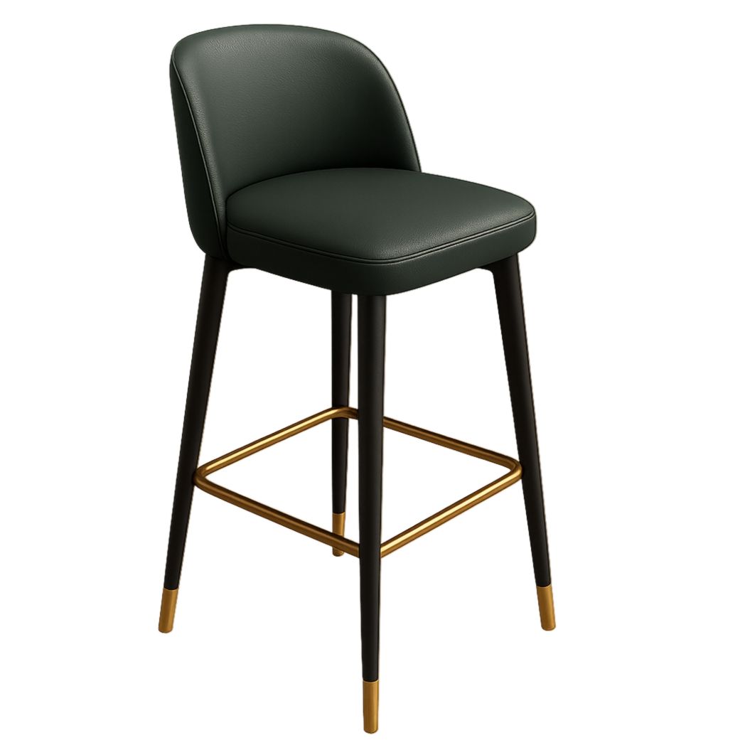 Taburete Alto PU Negro con Patas de Metal y Descansapiés Oro 95x45x50 cm-Villageforms