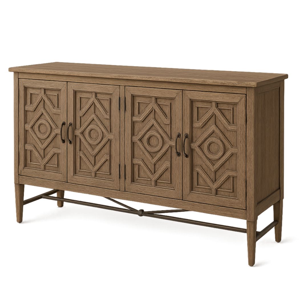 Aparador de Madera Maciza Marrón con Puertas Talladas 80x150x40 cm-Villageforms