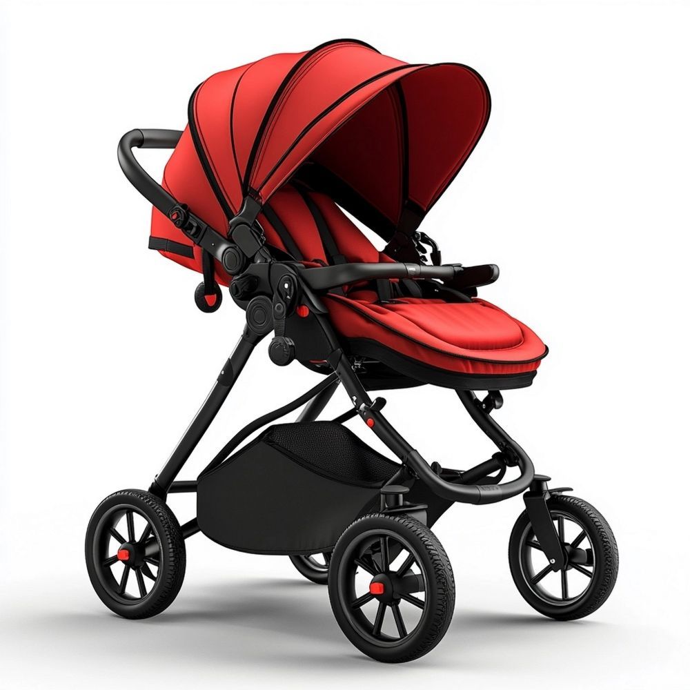 Passeggino per Bambini Rosso Pieghevole con Seduta Regolabile in Poliestere 76x60x104 cm