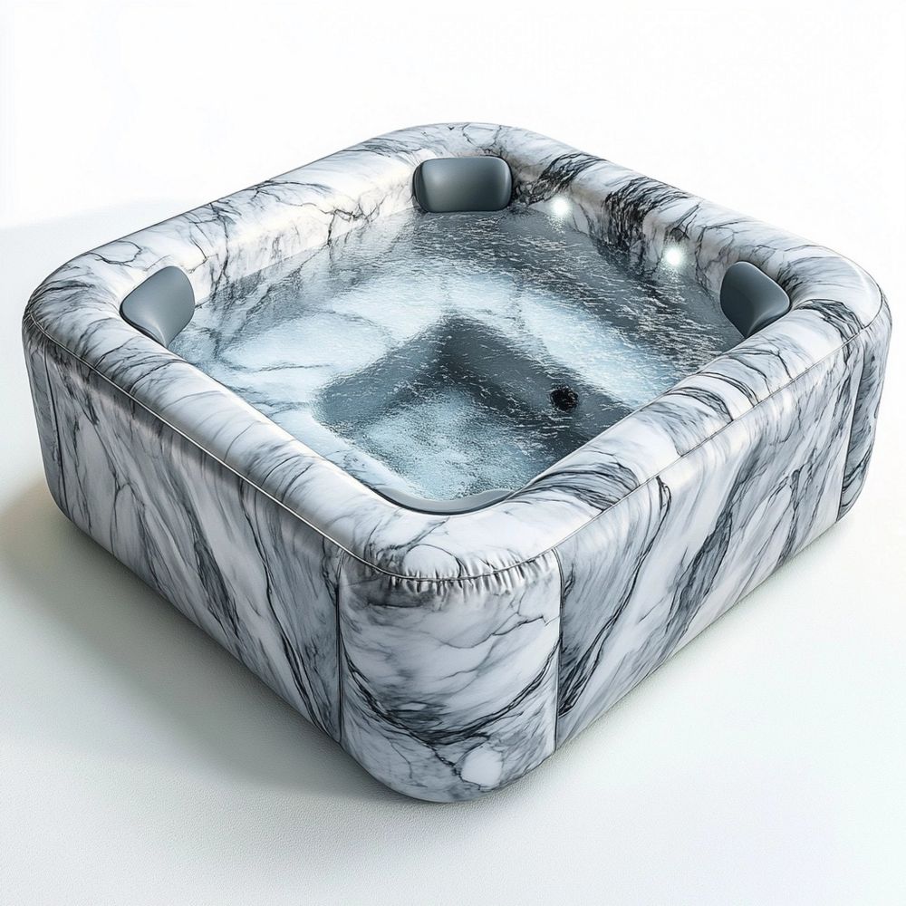 Vasca Gonfiabile Idromassaggio Quadrata Marmorizzata in PVC 180 cm x 180 cm x 65 cm