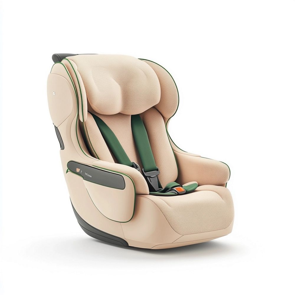 Seggiolino Auto per Bambini in Poliestere Regolabile Beige/Verde Con Spalline Imbottite